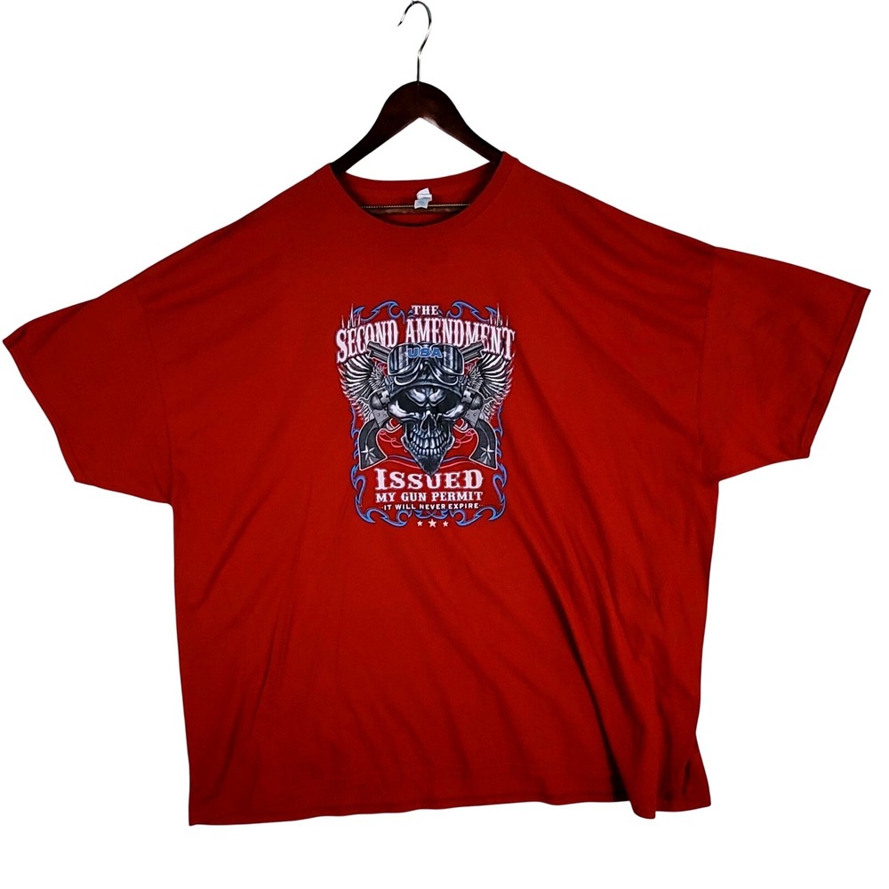 2nd Amendment T-Shirt Men's 5XL‎ Red Gun Skull Constitution US Flag Crest USA